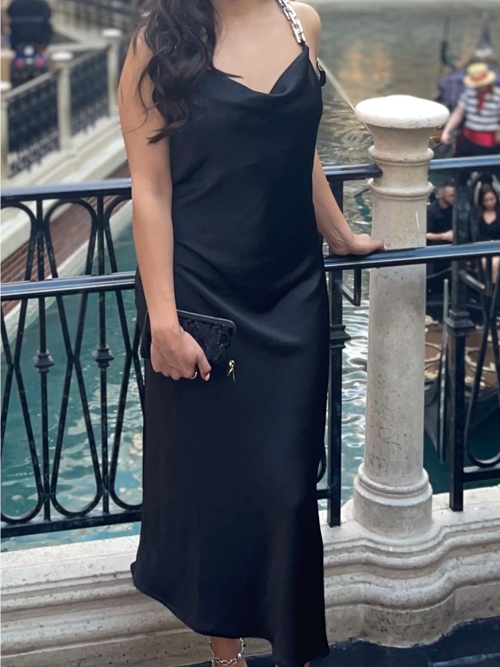 Zara Black Satin Maxi Dress with Chain Strap